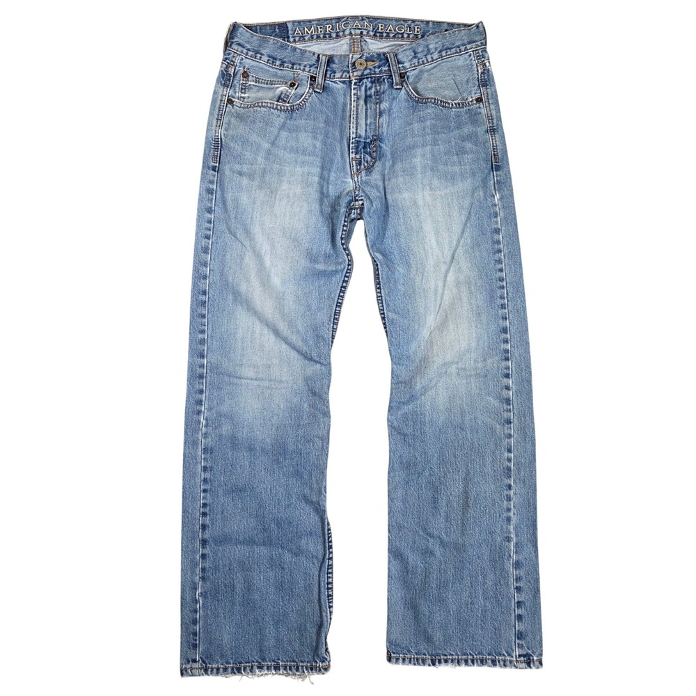 American Eagle Mens Low Rise Bootcut Jeans Light Wash Blue 31x30 100% Cotton Y2k